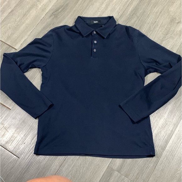 Theory Navy Blue Long Sleeve Polo Shirt size S - Picture 6 of 9